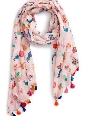 kate spade Pink Multicolor Printed Tassel Scarf for Kids